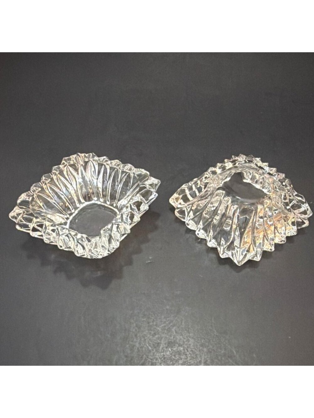 Crystal Glass Cut Square Ashtray Pair Set Trinket Dish MCM Europe W Germany VTG - Picture 3 of 11